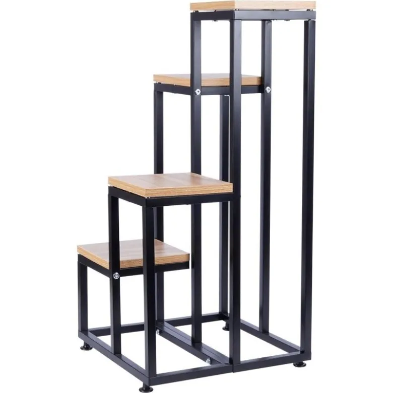 Kwietnik metalowy 69 cm czarny 4-poziomowy stojak na kwiaty i dekoracje Vilde