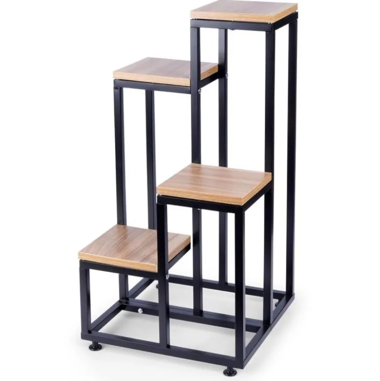 Kwietnik metalowy 69 cm czarny 4-poziomowy stojak na kwiaty i dekoracje Vilde