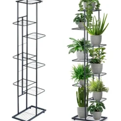Kwietnik metalowy 142 cm czarny 8-poziomowy stojak na kwiaty i dekoracje Vilde