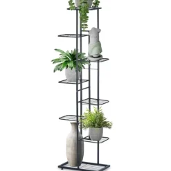 Kwietnik metalowy 142 cm czarny 8-poziomowy stojak na kwiaty i dekoracje Vilde