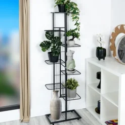 Kwietnik metalowy 142 cm czarny 8-poziomowy stojak na kwiaty i dekoracje Vilde
