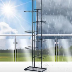 Kwietnik metalowy 142 cm czarny 8-poziomowy stojak na kwiaty i dekoracje Vilde