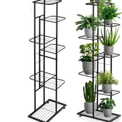 Kwietnik metalowy 126 cm czarny 7-poziomowy stojak na kwiaty i dekoracje Vilde