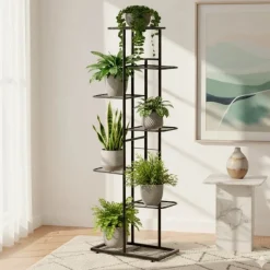 Kwietnik metalowy 126 cm czarny 7-poziomowy stojak na kwiaty i dekoracje Vilde