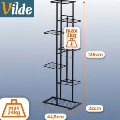 Kwietnik metalowy 126 cm czarny 7-poziomowy stojak na kwiaty i dekoracje Vilde