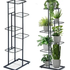 Kwietnik metalowy 106 cm czarny 6-poziomowy stojak na kwiaty i dekoracje Vilde