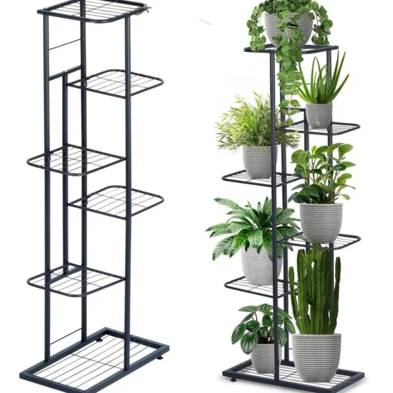 Kwietnik metalowy 106 cm czarny 6-poziomowy stojak na kwiaty i dekoracje Vilde