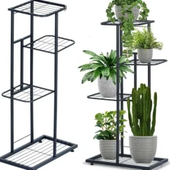 Kwietnik metalowy 80 cm czarny 4-poziomowy stojak na kwiaty i dekoracje Vilde