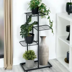 Kwietnik metalowy 80 cm czarny 4-poziomowy stojak na kwiaty i dekoracje Vilde