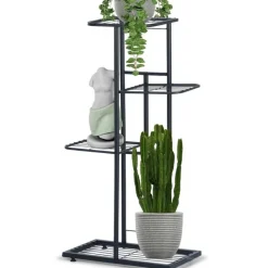 Kwietnik metalowy 80 cm czarny 4-poziomowy stojak na kwiaty i dekoracje Vilde