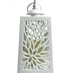 Lampion dekoracyjny biały z przeszklonymi ściankami 10x10x19 cm latarenka ażurowa mała znicz