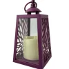 Lampion dekoracyjny fioletowy z przeszklonymi ściankami 10x10x19 cm latarenka ażurowa mała znicz Magenta Purple