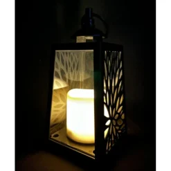Lampion dekoracyjny fioletowy z przeszklonymi ściankami 10x10x19 cm latarenka ażurowa mała znicz Magenta Purple