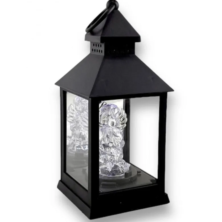 Lampion dekoracyjny z aniołkiem 10x10x26 cm latarenka mała czarna znicz Cortina
