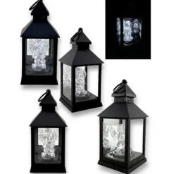 Lampion dekoracyjny z aniołkiem 10x10x26 cm latarenka mała czarna znicz Cortina