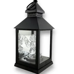 Lampion dekoracyjny z aniołkiem 10x10x26 cm latarenka mała czarna znicz Cortina