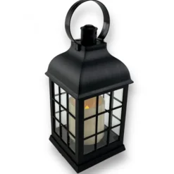 Lampion dekoracyjny z przeszklonymi ściankami w kratkę 10x10x25 cm latarenka czarna znicz Cortina
