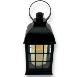 Lampion dekoracyjny z przeszklonymi ściankami w kratkę 10x10x25 cm latarenka czarna znicz Cortina