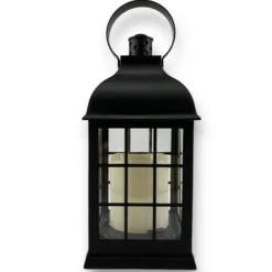 Lampion dekoracyjny z przeszklonymi ściankami w kratkę 10x10x25 cm latarenka czarna znicz Cortina