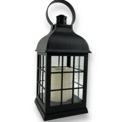 Lampion dekoracyjny z przeszklonymi ściankami w kratkę 10x10x25 cm latarenka czarna znicz Cortina