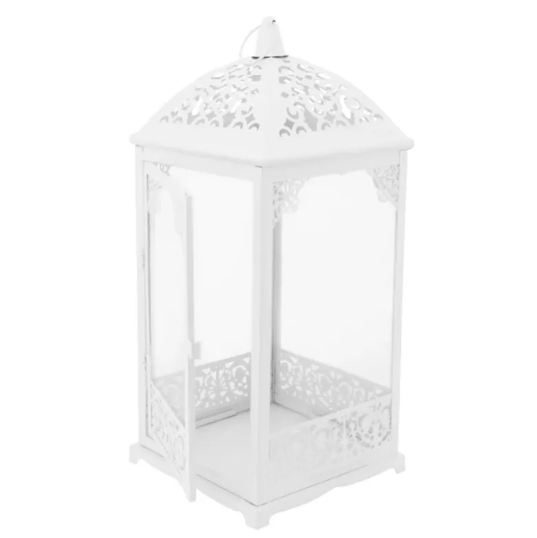 Lampiony latarnie ozdobne ażurowe 31/42 cm Altom Design latarenki metalowe białe zestaw 2 szt.