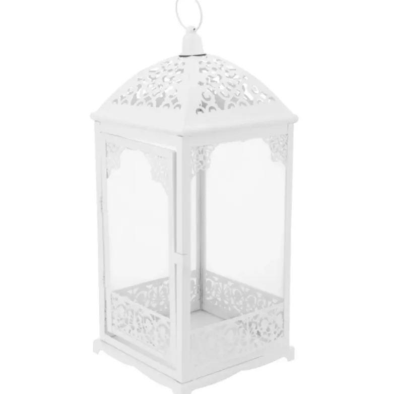 Lampiony latarnie ozdobne ażurowe 31/42 cm Altom Design latarenki metalowe białe zestaw 2 szt.