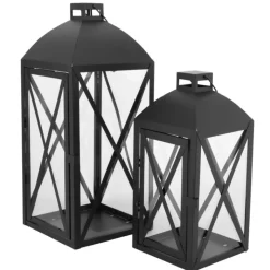 Lampiony latarnie ozdobne 29/38 cm Altom Design latarenki metalowe czarne zestaw 2 szt.