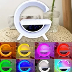 Lampka LED zegar z radiem Blutooth budzikiem i ładowarką QI 2520
