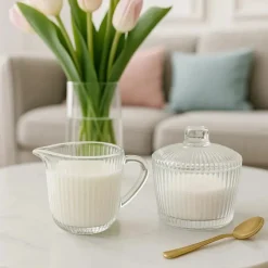 Mlecznik szklany 200 ml z cukiernicą 210 ml kompletny zestaw kuchenny Altom Design Selena