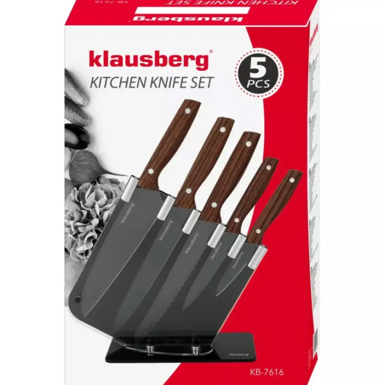 Noże kuchenne z powłoką marmurową zestaw 6 elementowy w stojaku Klausberg KB 7616