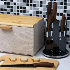 Noże kuchenne z powłoką marmurową zestaw 6 elementowy na obrotowym stojaku Klausberg KB 7615