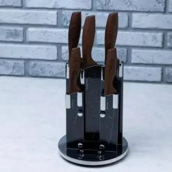 Noże kuchenne z powłoką marmurową zestaw 6 elementowy na obrotowym stojaku Klausberg KB 7615