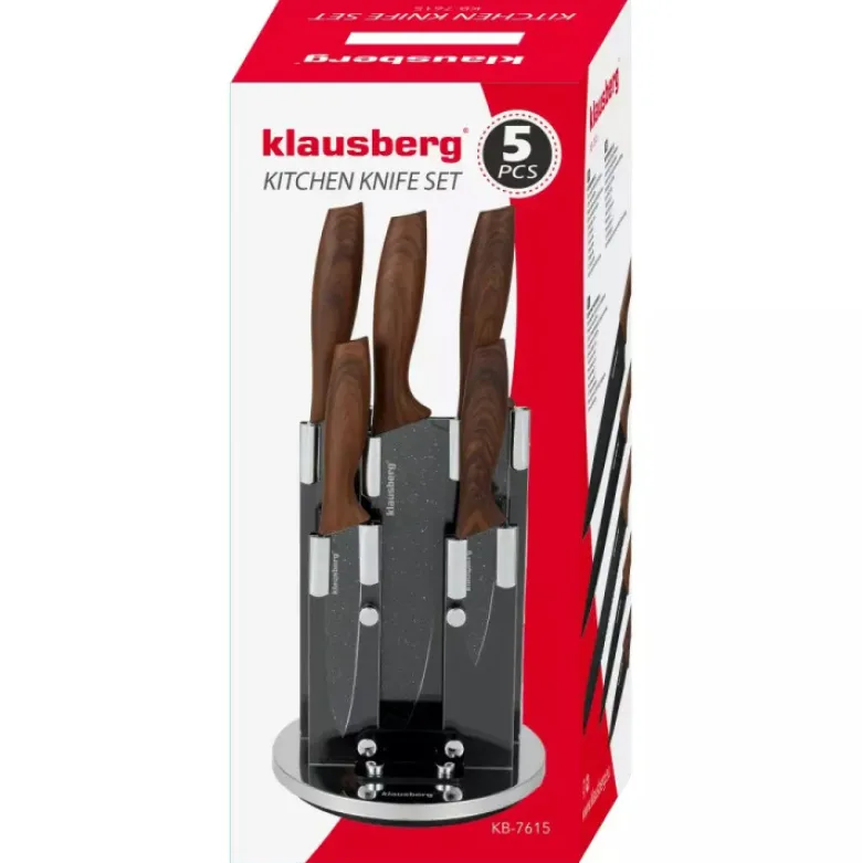 Noże kuchenne z powłoką marmurową zestaw 6 elementowy na obrotowym stojaku Klausberg KB 7615