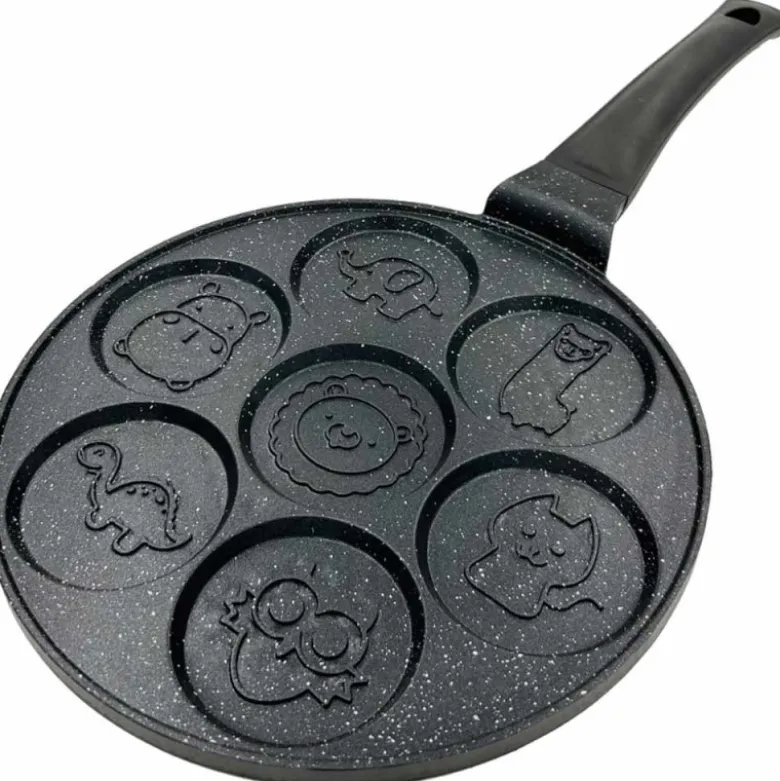 Patelnia do naleśników 26cm czarna powłoka marmurowa ze zwierzątkami drewniana rączka Krisberg KR 5120