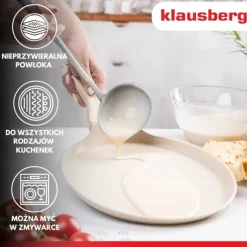 Patelnia do naleśników 24 cm z powłoką marmurową nieprzywierająca kremowa indukcja gaz Klausberg