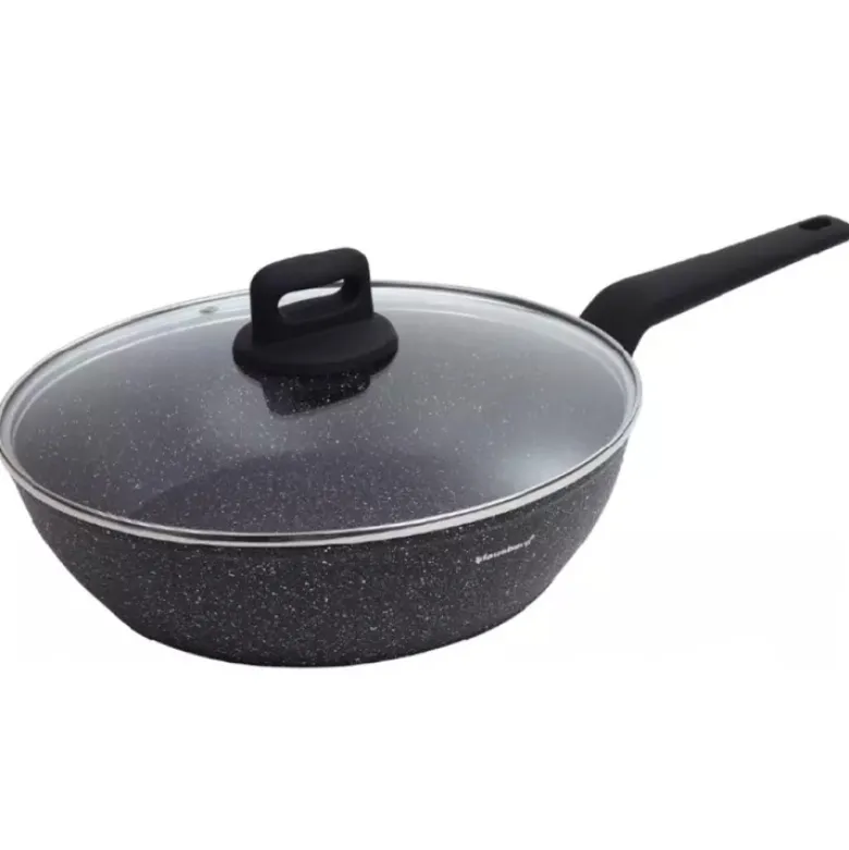 Patelnia głęboka marmurowa pokrywką duża 28 cm Klausberg KB 7667 czarny marmurek