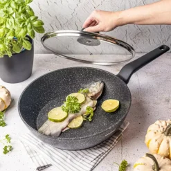 Patelnia głęboka marmurowa pokrywką duża 28 cm Klausberg KB 7667 czarny marmurek