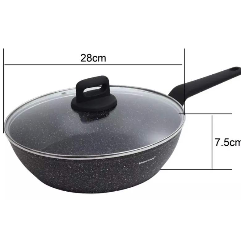Patelnia głęboka marmurowa pokrywką duża 28 cm Klausberg KB 7667 czarny marmurek