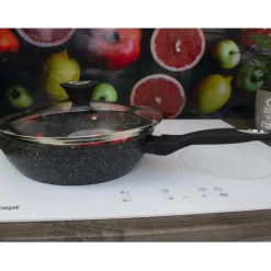 Patelnia głęboka z pokrywką 18 cm mała Krisberg KR 2676 powłoka marmurkowa indukcyjna gaz