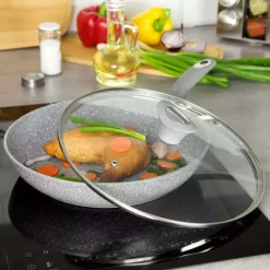 Patelnia głęboka z pokrywką 26 cm średnia powłoka szary marmurek Klausberg KB-7317 indukcyjna gaz