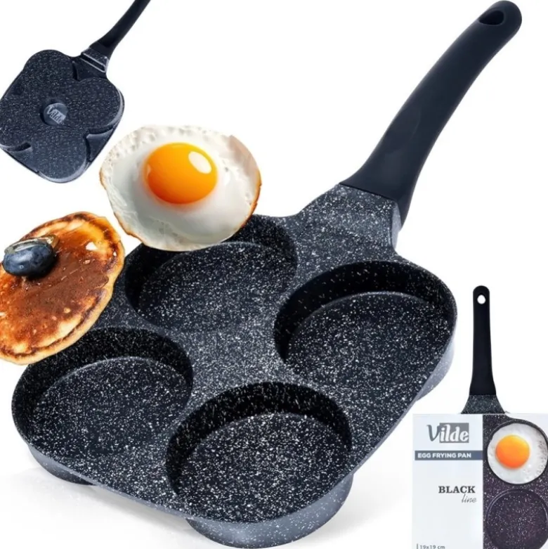 Patelnia granitowa do jajek i pancake 4 otwory BLACK LINE 19x19 cm Vilde