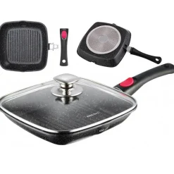 Patelnia kwadratowa granitowa grillowa Kinghoff KH 1511 28x28 z odpinaną rączką