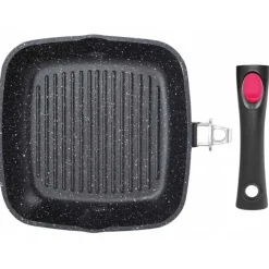 Patelnia kwadratowa granitowa grillowa Kinghoff KH 1511 28x28 z odpinaną rączką