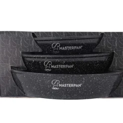 Patelnie aluminiowe z powłoką marmurkową 20/24/28 cm zestaw 3 sztuk czarne Masterpan MP 2382