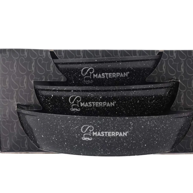 Patelnie aluminiowe z powłoką marmurkową 20/24/28 cm zestaw 3 sztuk czarne Masterpan MP 2382