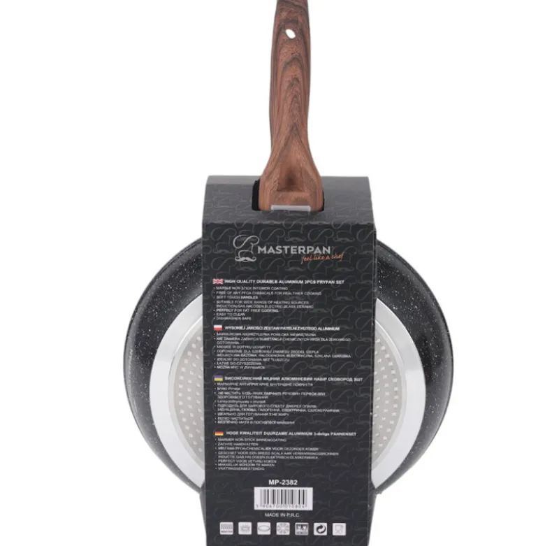 Patelnie aluminiowe z powłoką marmurkową 20/24/28 cm zestaw 3 sztuk czarne Masterpan MP 2382
