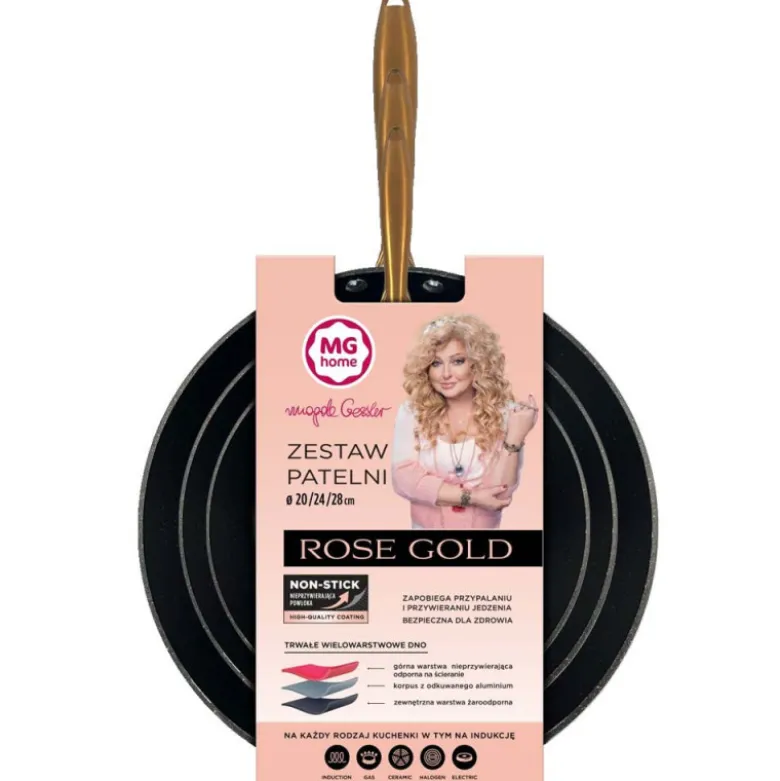 Patelnie aluminowe czarne 24/28 cm zestaw 2 sztuk Rose Gold MG Home