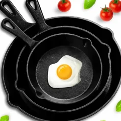 Patelnie żeliwne 20/25/30cm zestaw 3 sztuk ciężkie głębokie Krisberg KR 2711 indukcja gaz