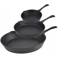 Patelnie żeliwne 20/25/30cm zestaw 3 sztuk ciężkie głębokie Krisberg KR 2711 indukcja gaz