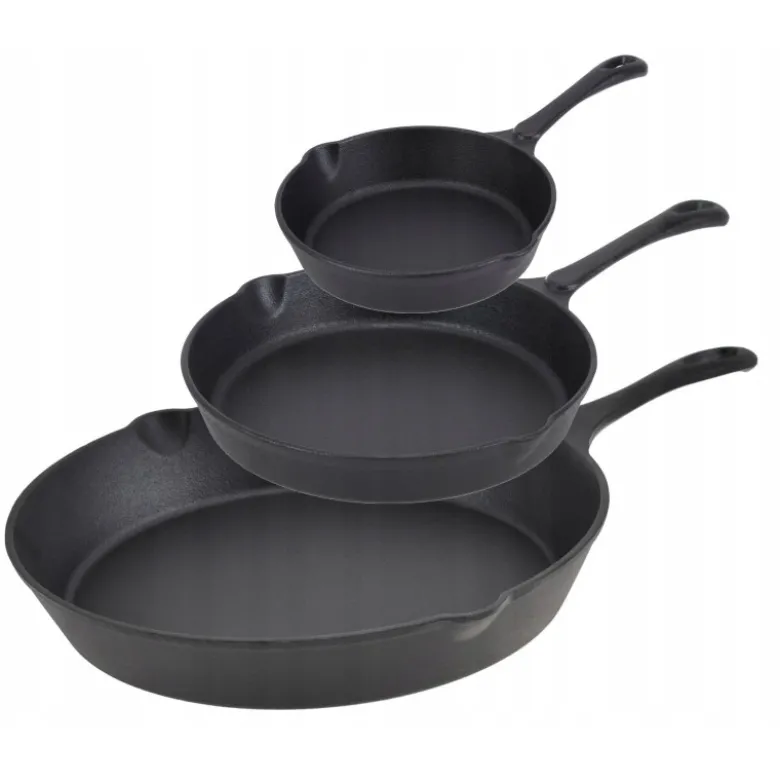 Patelnie żeliwne 20/25/30cm zestaw 3 sztuk ciężkie głębokie Krisberg KR 2711 indukcja gaz